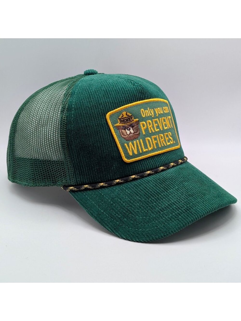 Smokey Bear Corduroy Snapback Hat Cap Prevent Wildfires Rope Patch Green Hiking